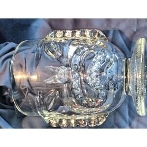 Vintage Clear Glass Tiki Mug featuring a two-sided "happy/sad" or "angry" face